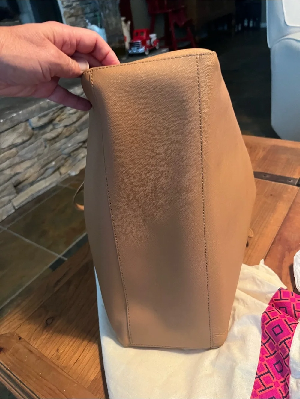 Tory Burch Caramel Leather Tote with Gold Logo